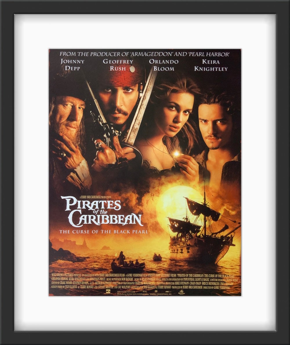 An original title lobby card for the film Pirates of the Caribbean: The Curse of the Black Pearl
