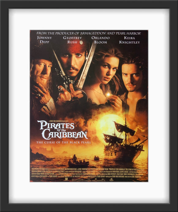 An original title lobby card for the film Pirates of the Caribbean: The Curse of the Black Pearl