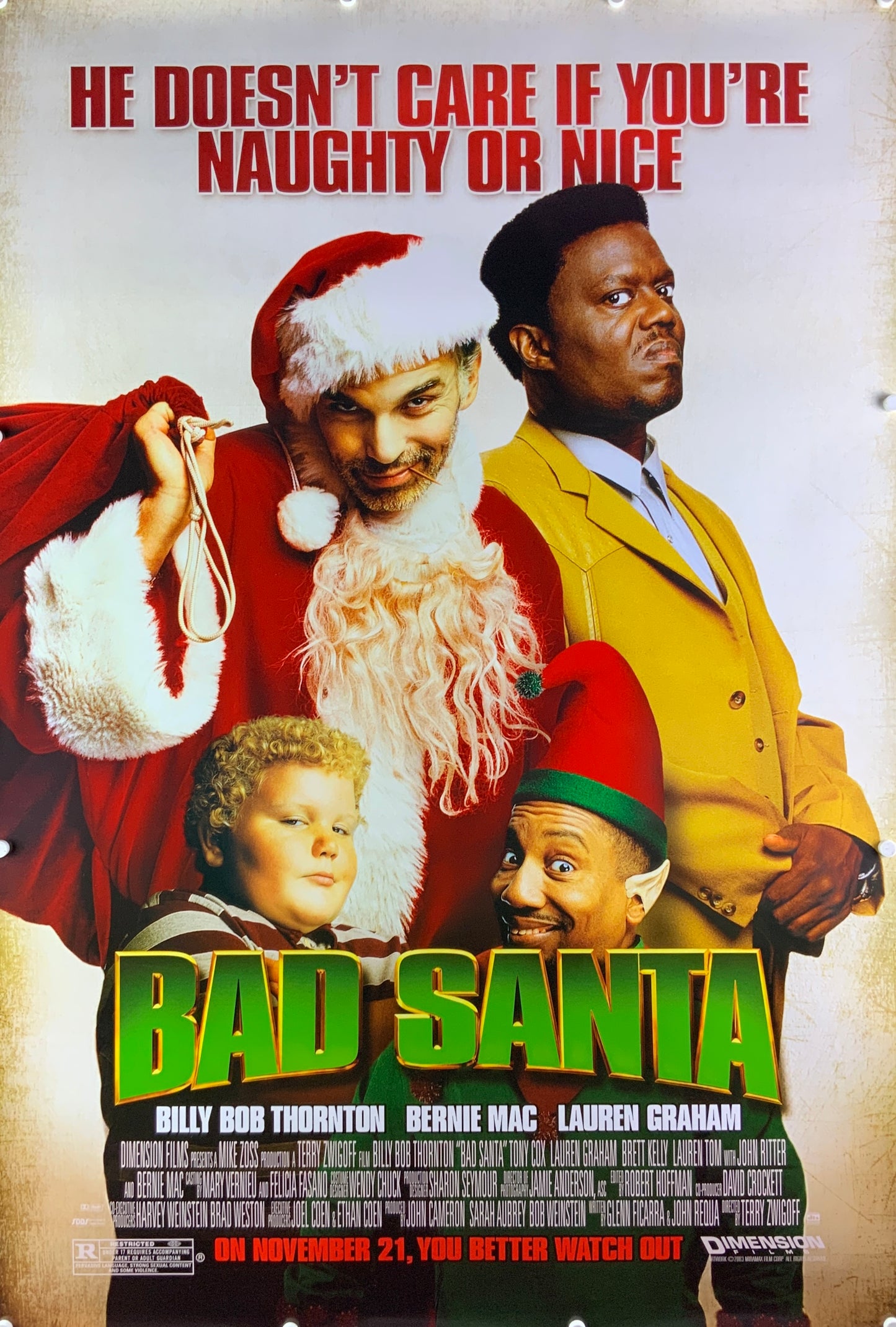 An original movie poster for the film Bad Santa