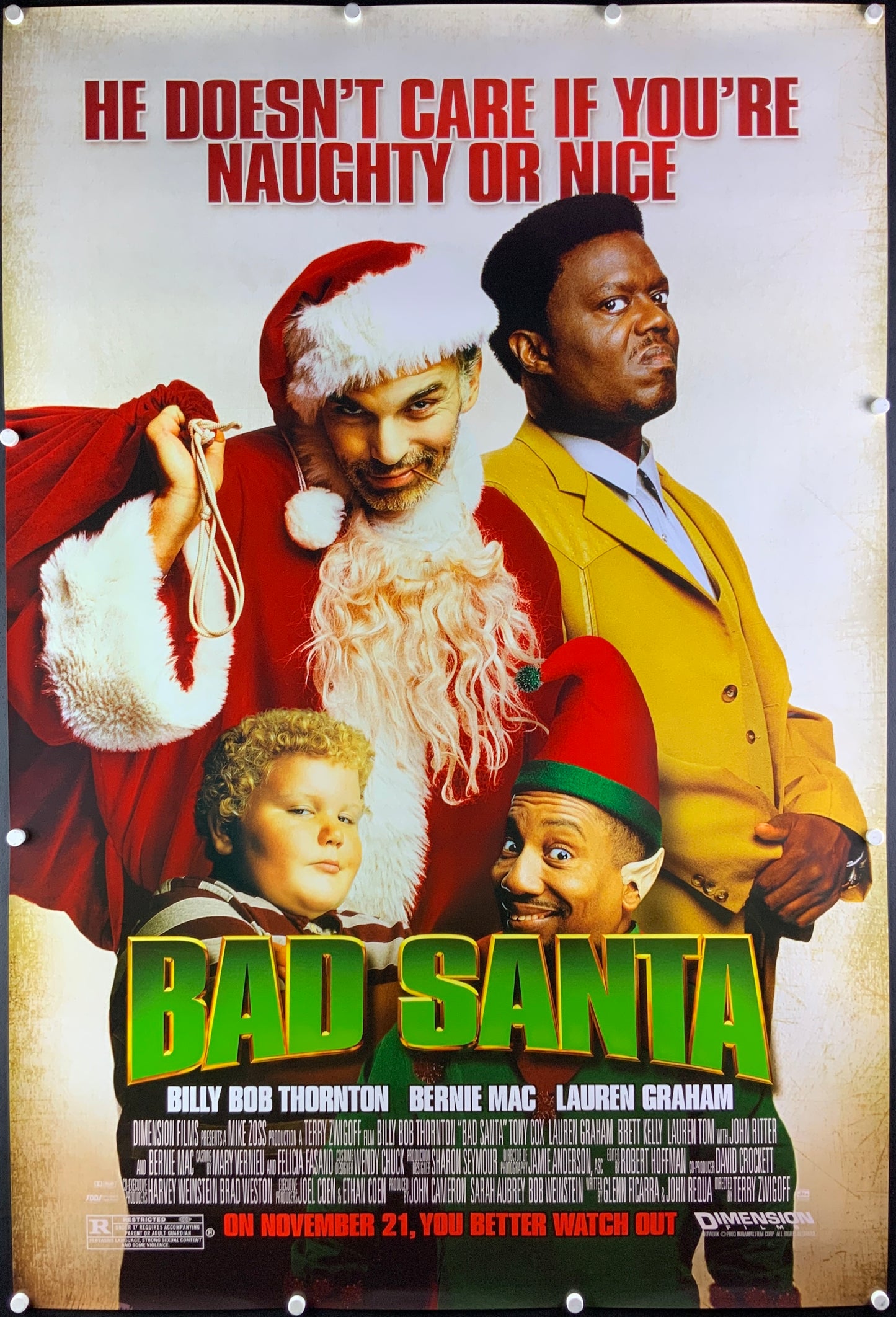 An original movie poster for the film Bad Santa