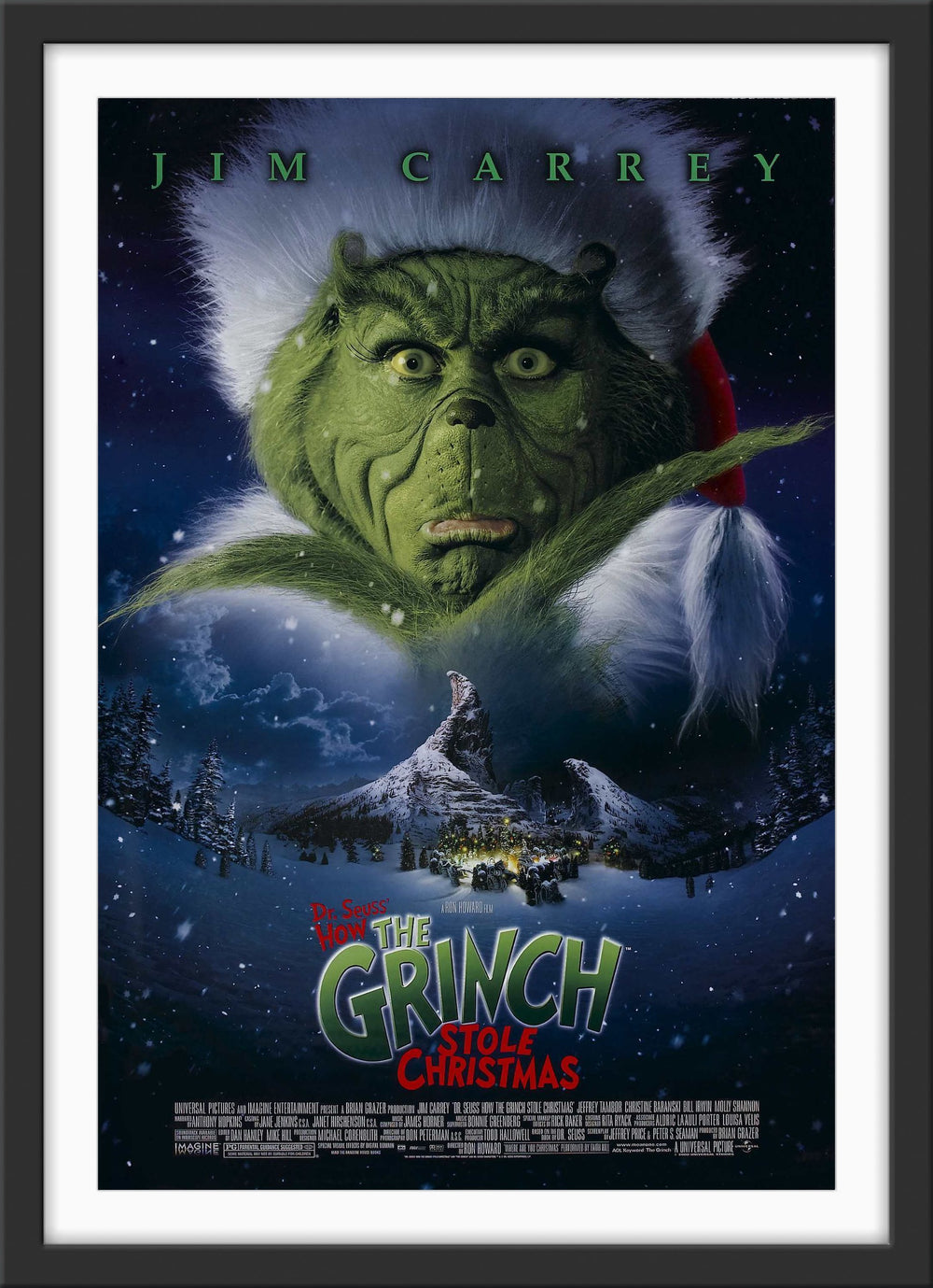 An original movie poster for the Jim Carrey Christmas film The Grinch