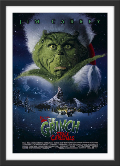An original movie poster for the Jim Carrey Christmas film The Grinch