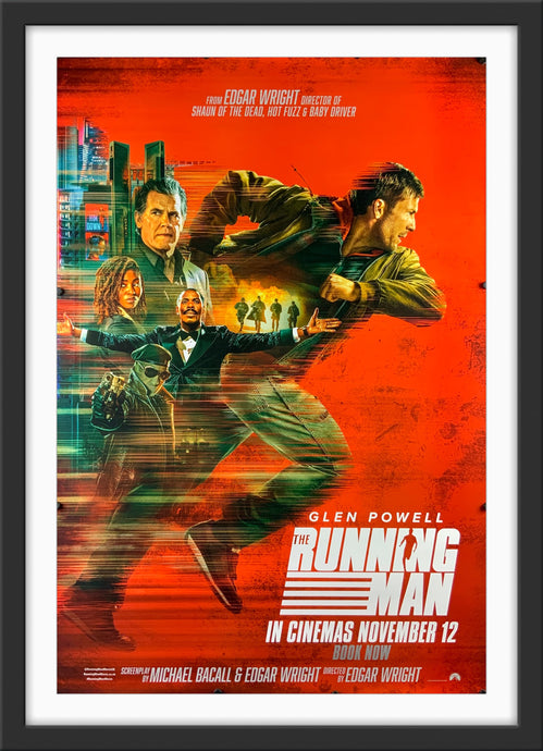 An original movie poster for the Edgar Wright film The Running Man