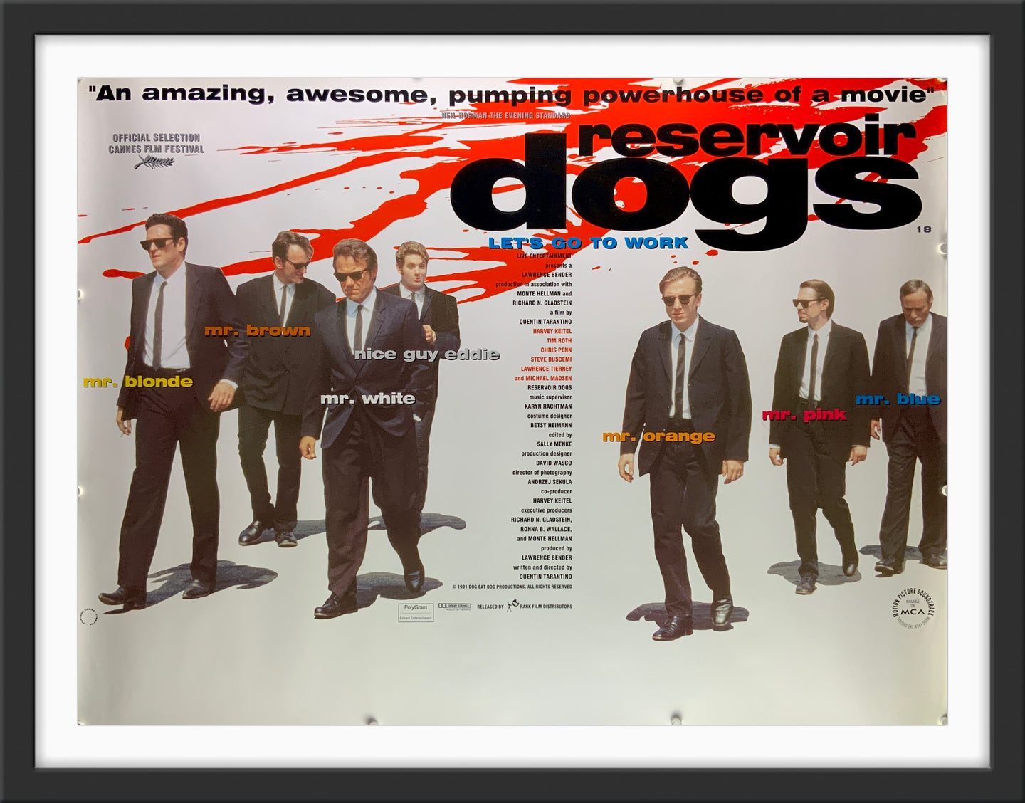 An original UK quad movie poster for the Quentin Tarantino film Reservoir Dogs