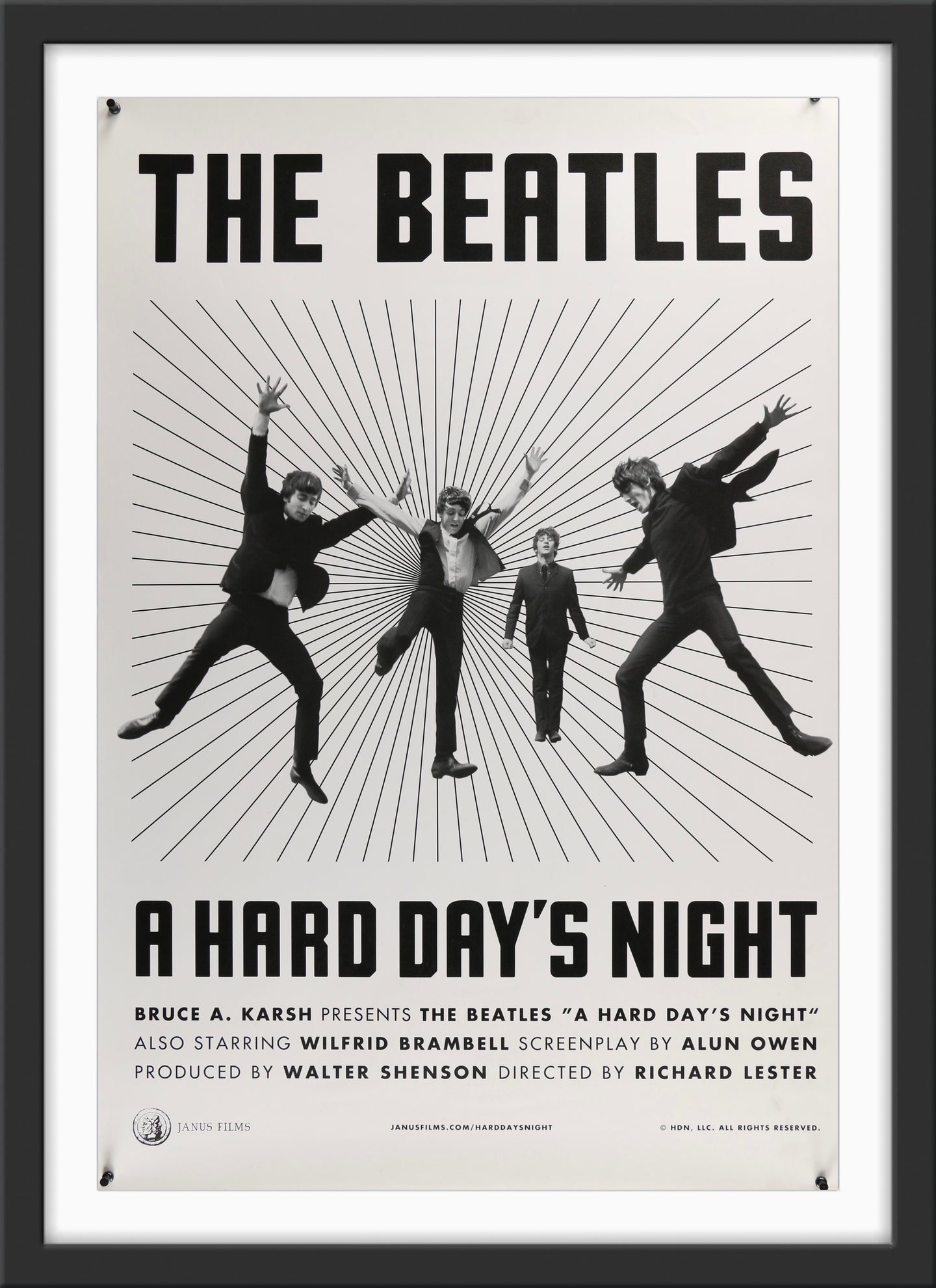 An original movie poster for the Beatles film A Hard Day's Night