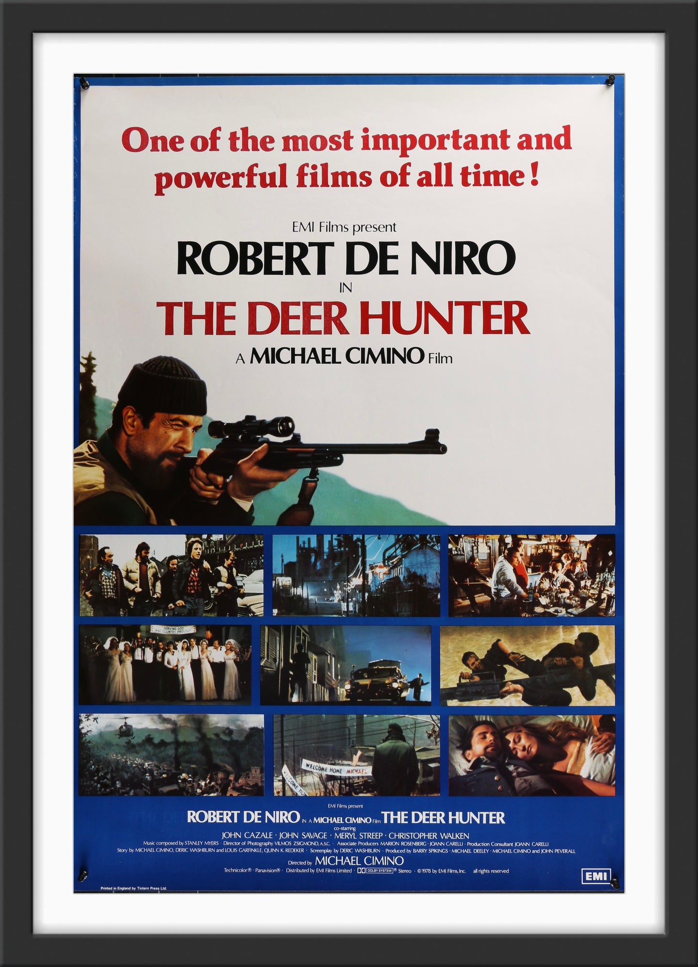 An original movie poster for the film The Deer Hunter