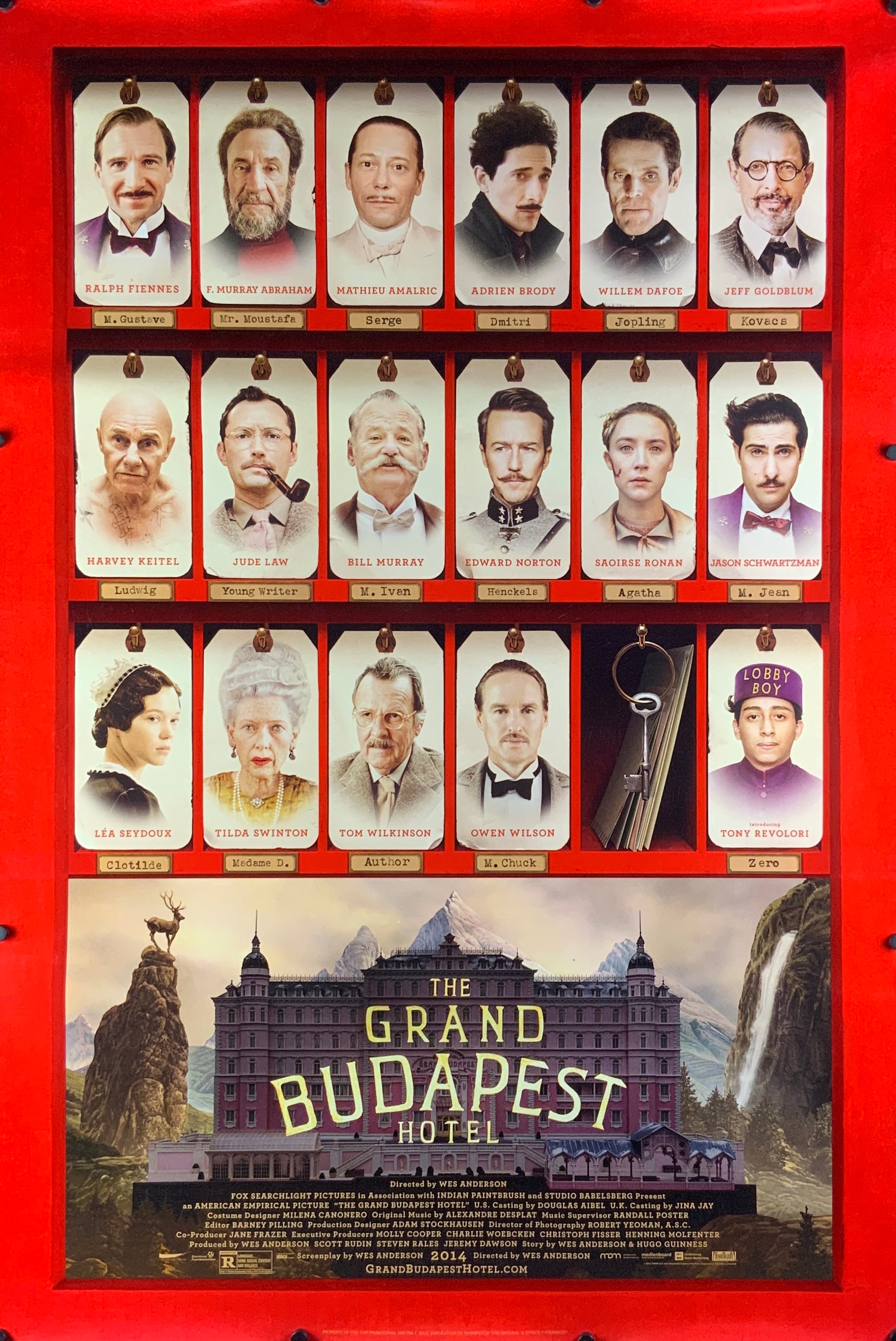 An original movie poster for the Wes Anderson film The Grand Budapest Hotel