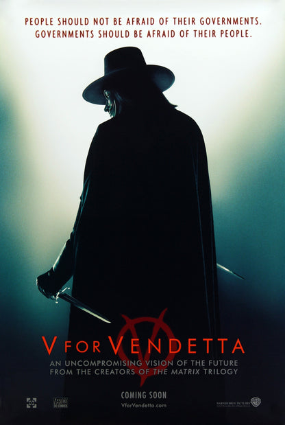 An original movie poster for the film V for Vendetta