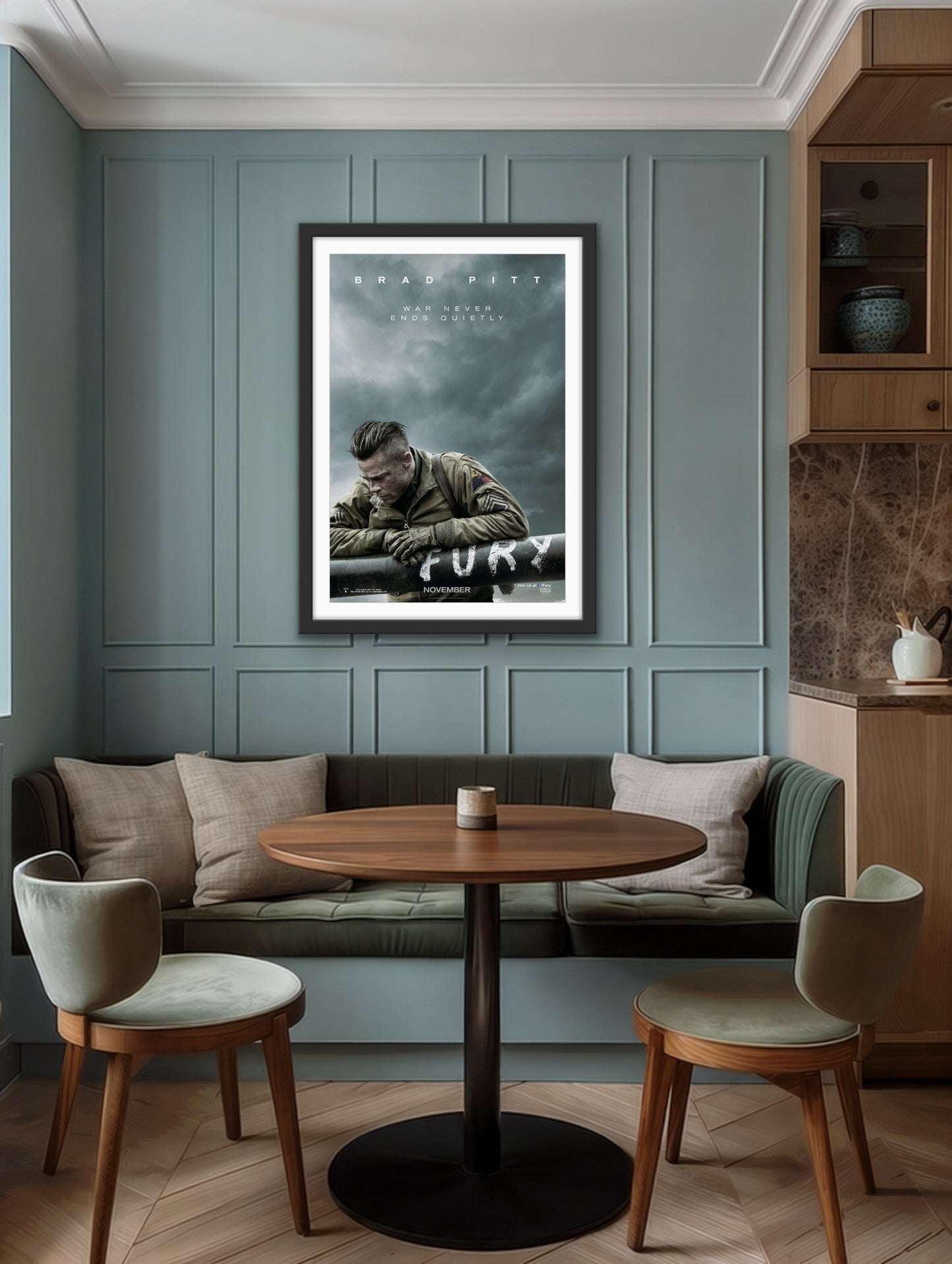 An original movie poster for the Brad Pitt film Fury