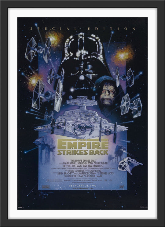 An original movie poster for the Star Wars film The Empire Strikes Back with art by Drew Struzan