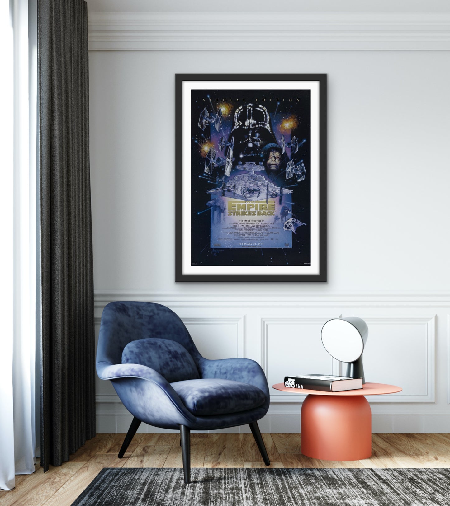 An original movie poster for the Star Wars film The Empire Strikes Back with art by Drew Struzan