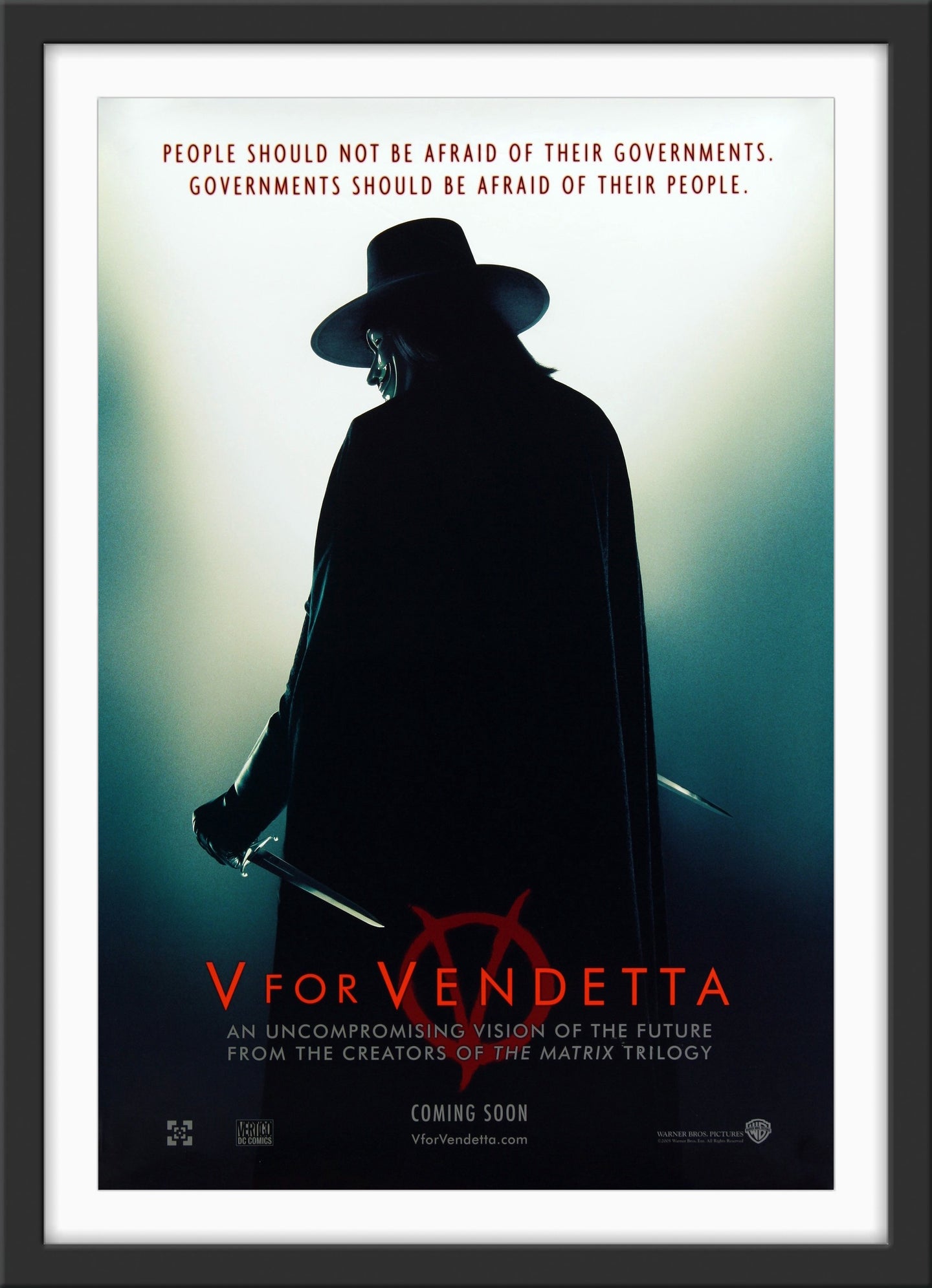 An original movie poster for the film V for Vendetta