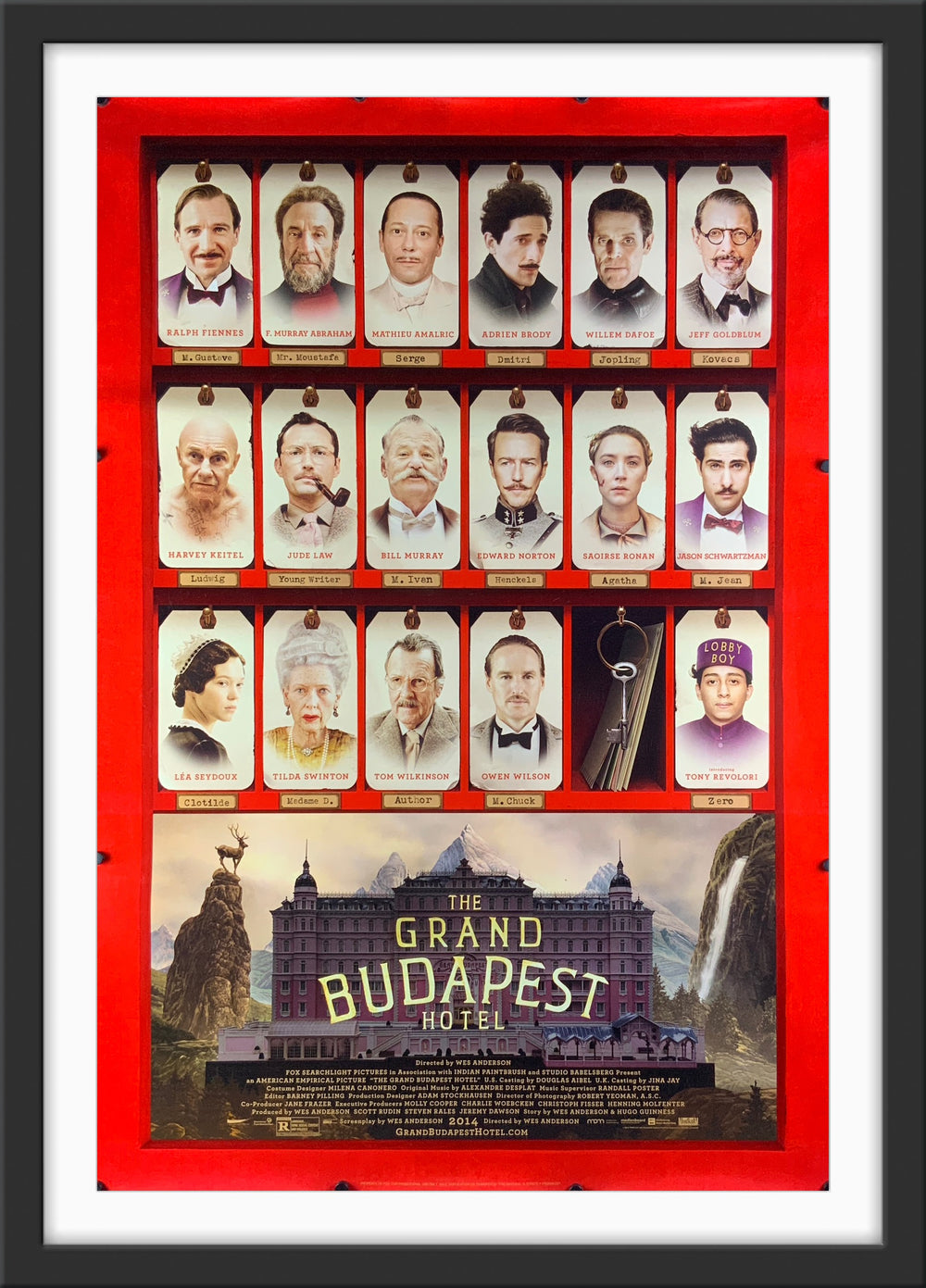 An original movie poster for the Wes Anderson film The Grand Budapest Hotel