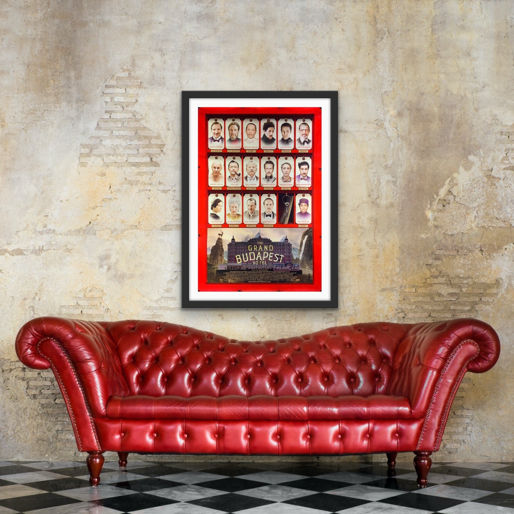 An original movie poster for the Wes Anderson film The Grand Budapest Hotel