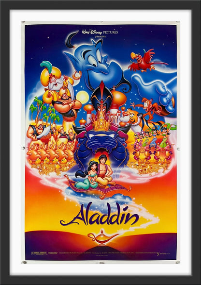 An original movie poster for the 1992 Disney film Aladdin