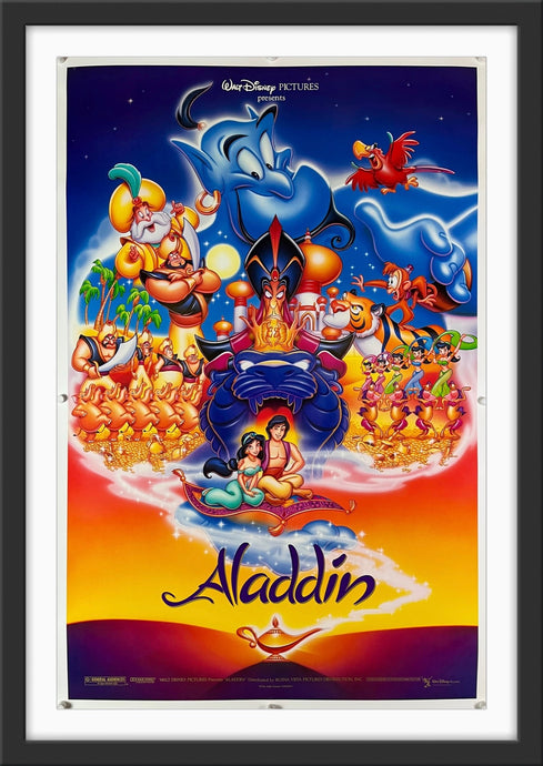 An original movie poster for the 1992 Disney film Aladdin