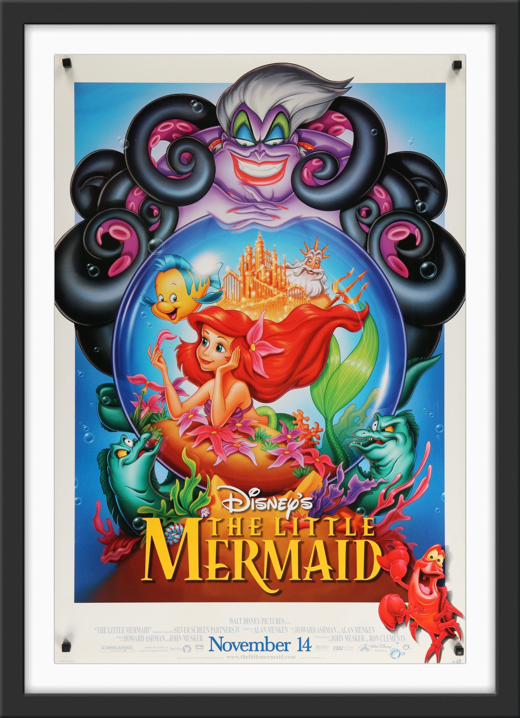 An original movie poster for the Disney film The Little Mermaid
