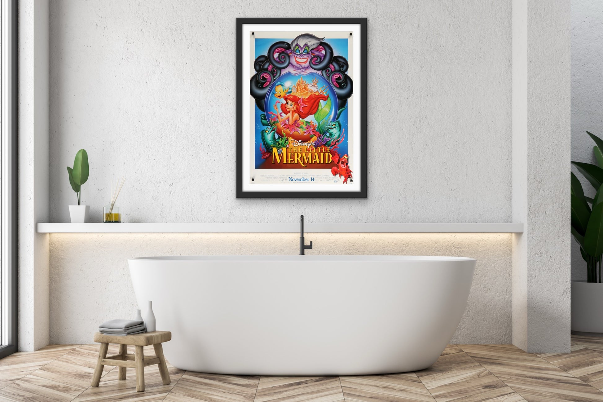 An original movie poster for the Disney film The Little Mermaid