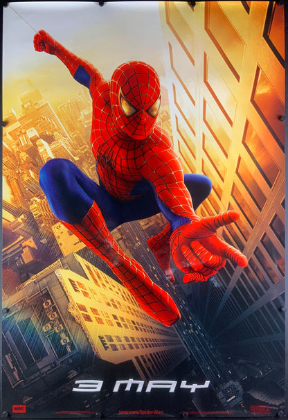 An original movie poster for the 2002 film Spider-Man