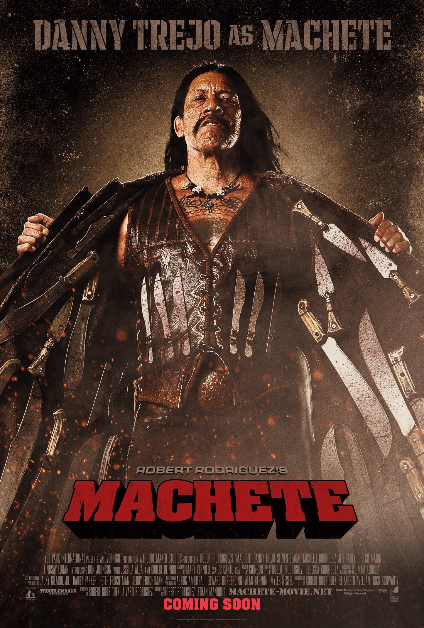 An original movie poster for the Robert Rodriguez film Machete