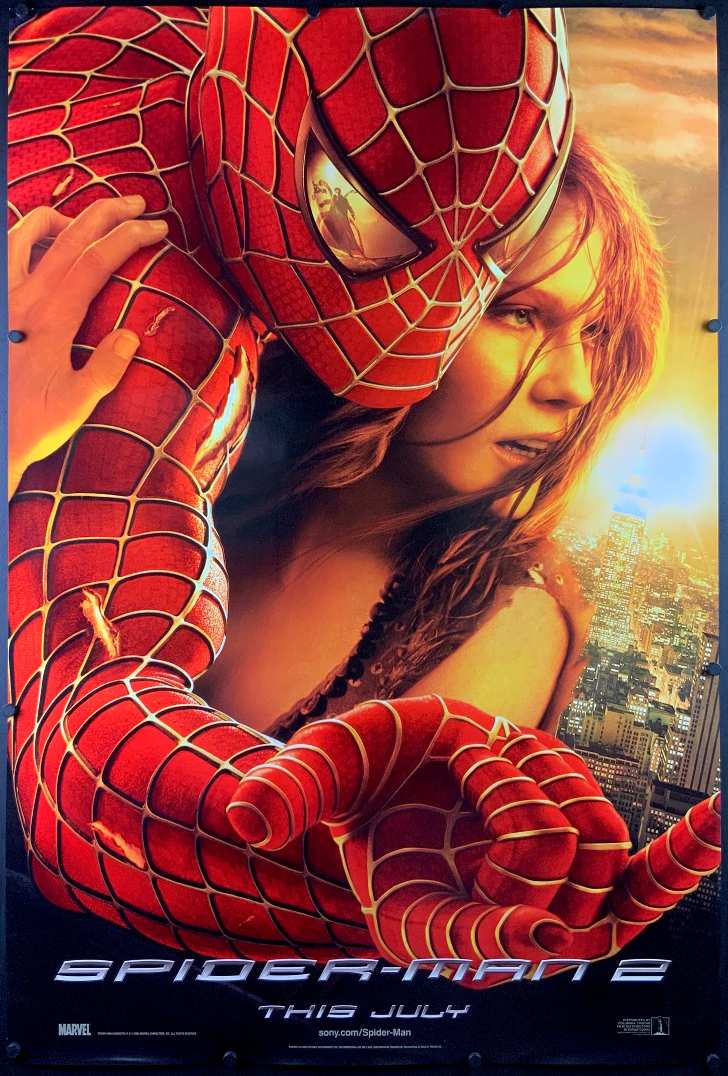 An original movie poster for the 2004 film Spider-Man 2