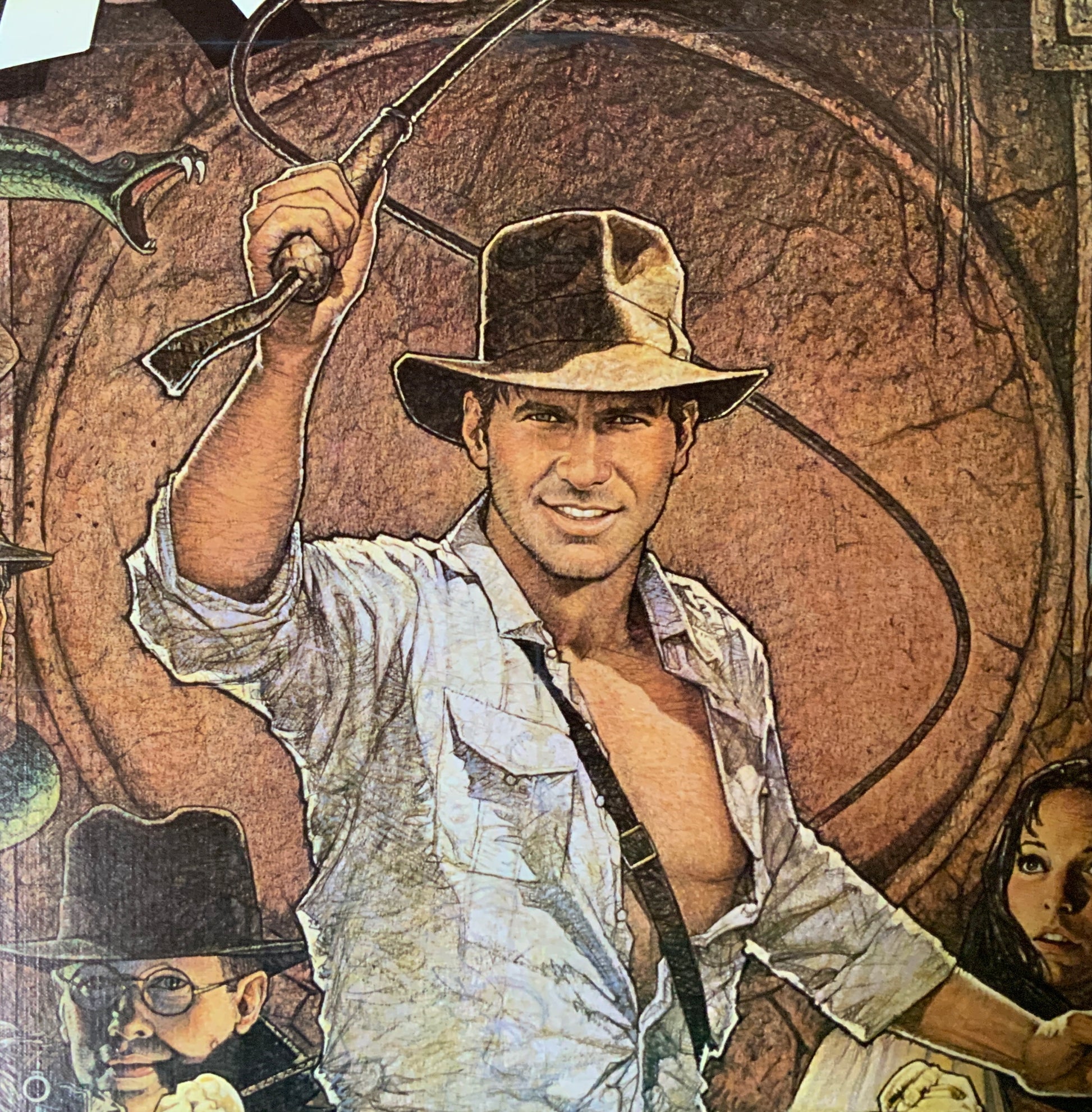 An original movie poster with art by Richard Amsel for the film Raiders of the Lost Ark