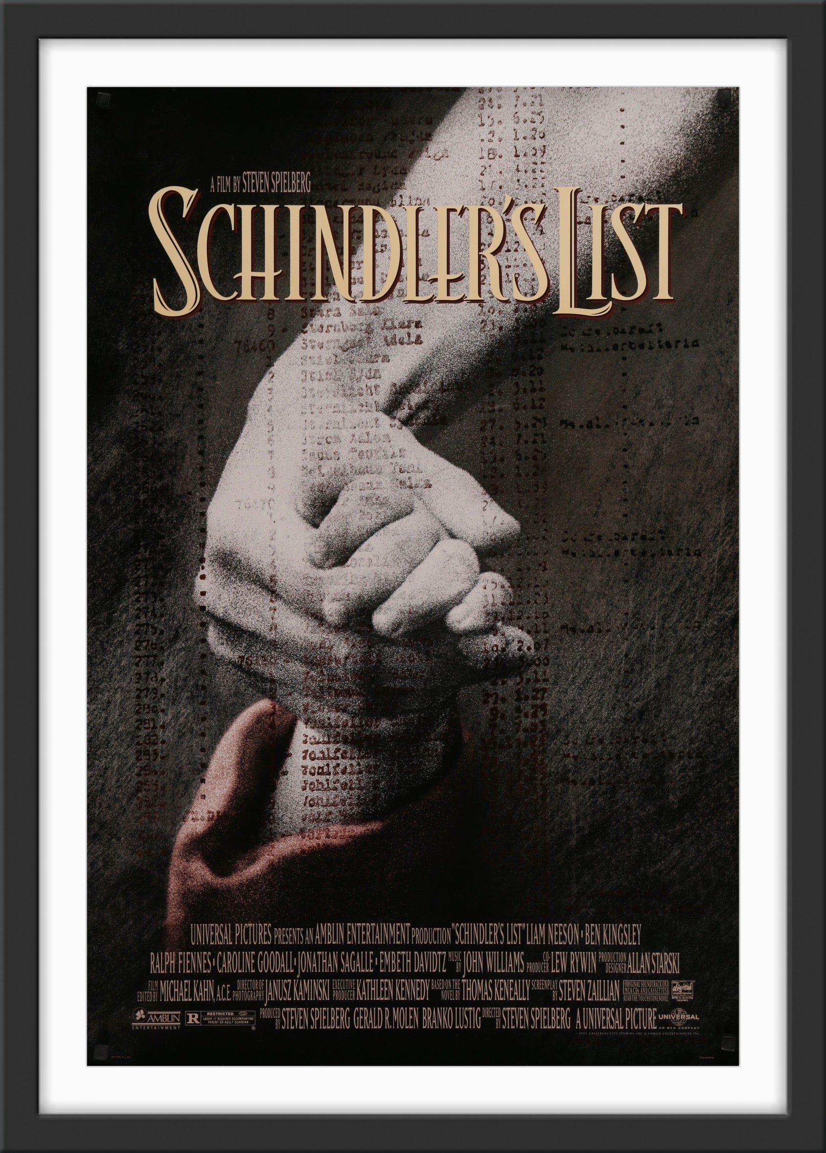 An original movie poster for the film Schindler's List