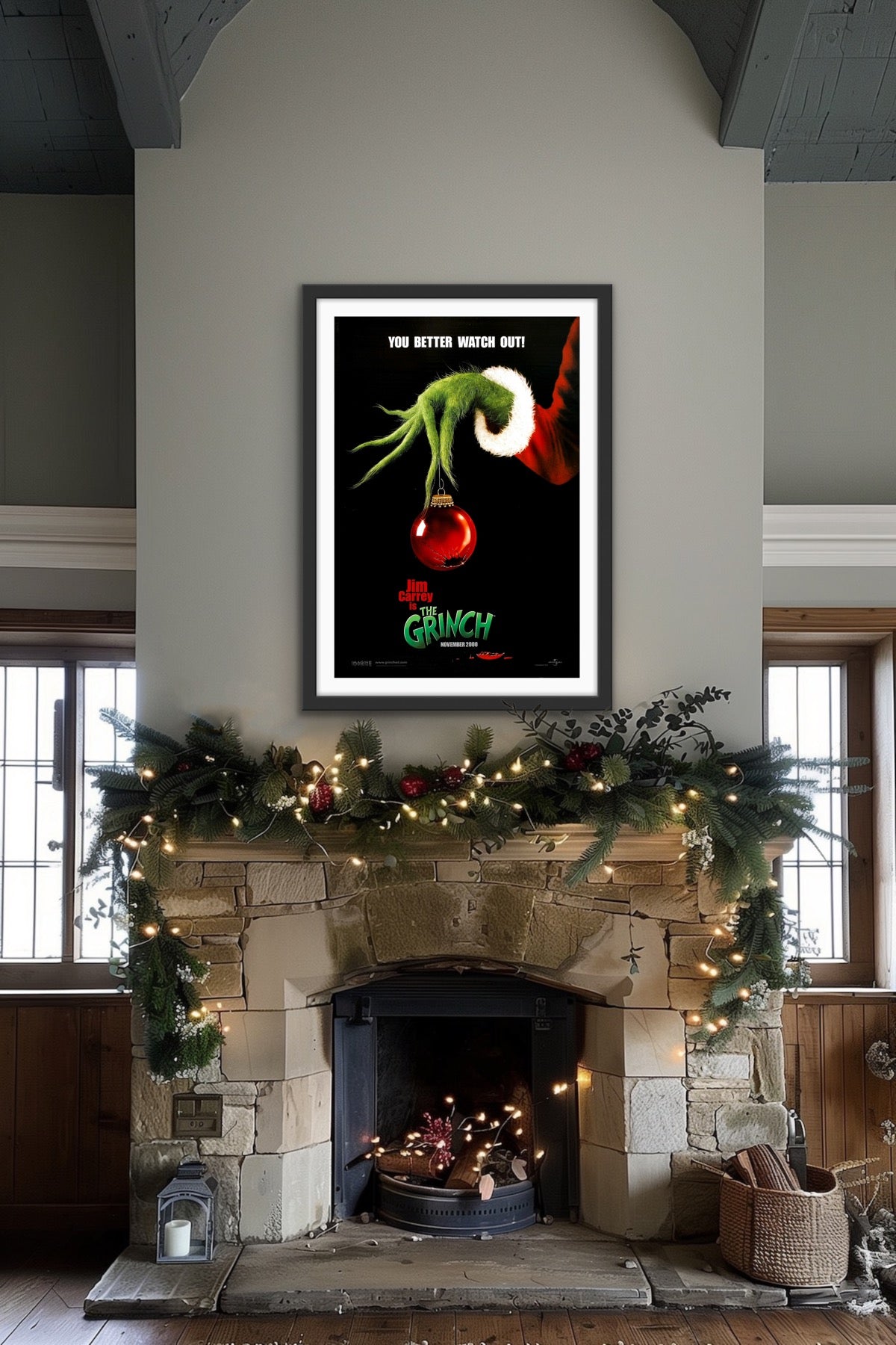 An original movie poster for the Christmas film The Grinch