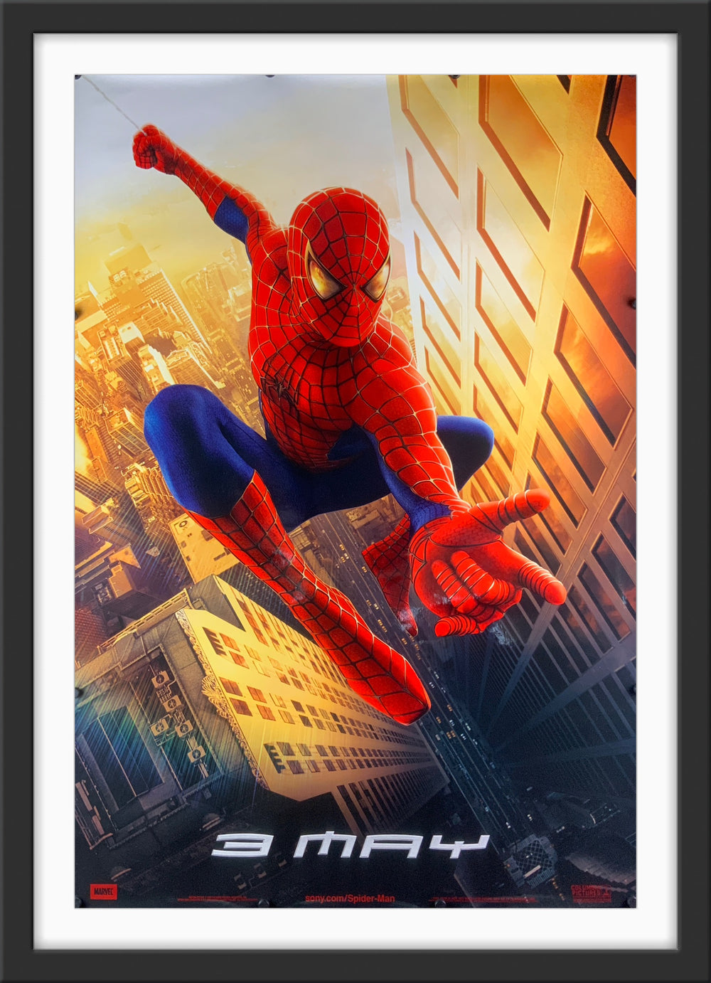 An original movie poster for the 2002 film Spider-Man