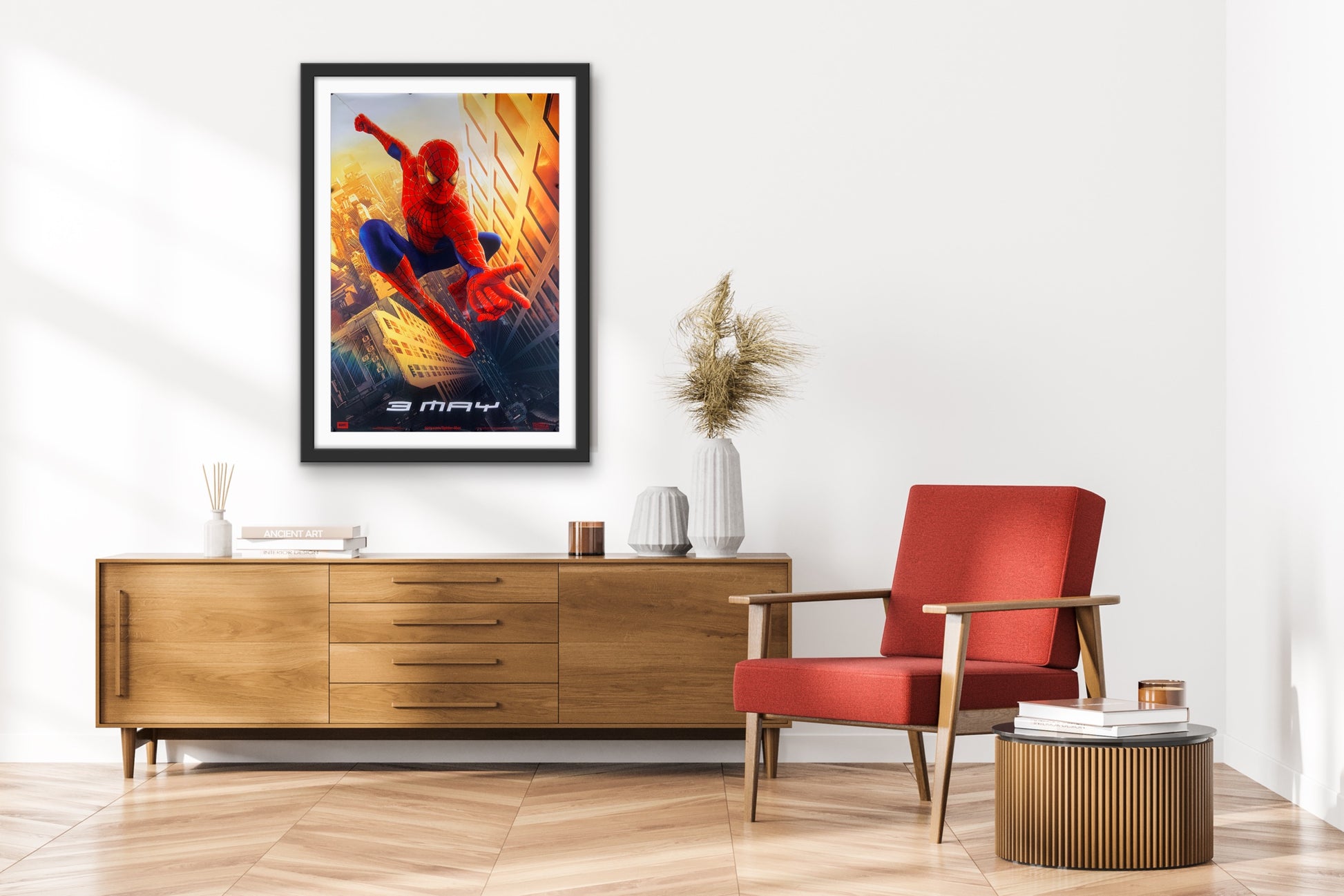 An original movie poster for the 2002 film Spider-Man