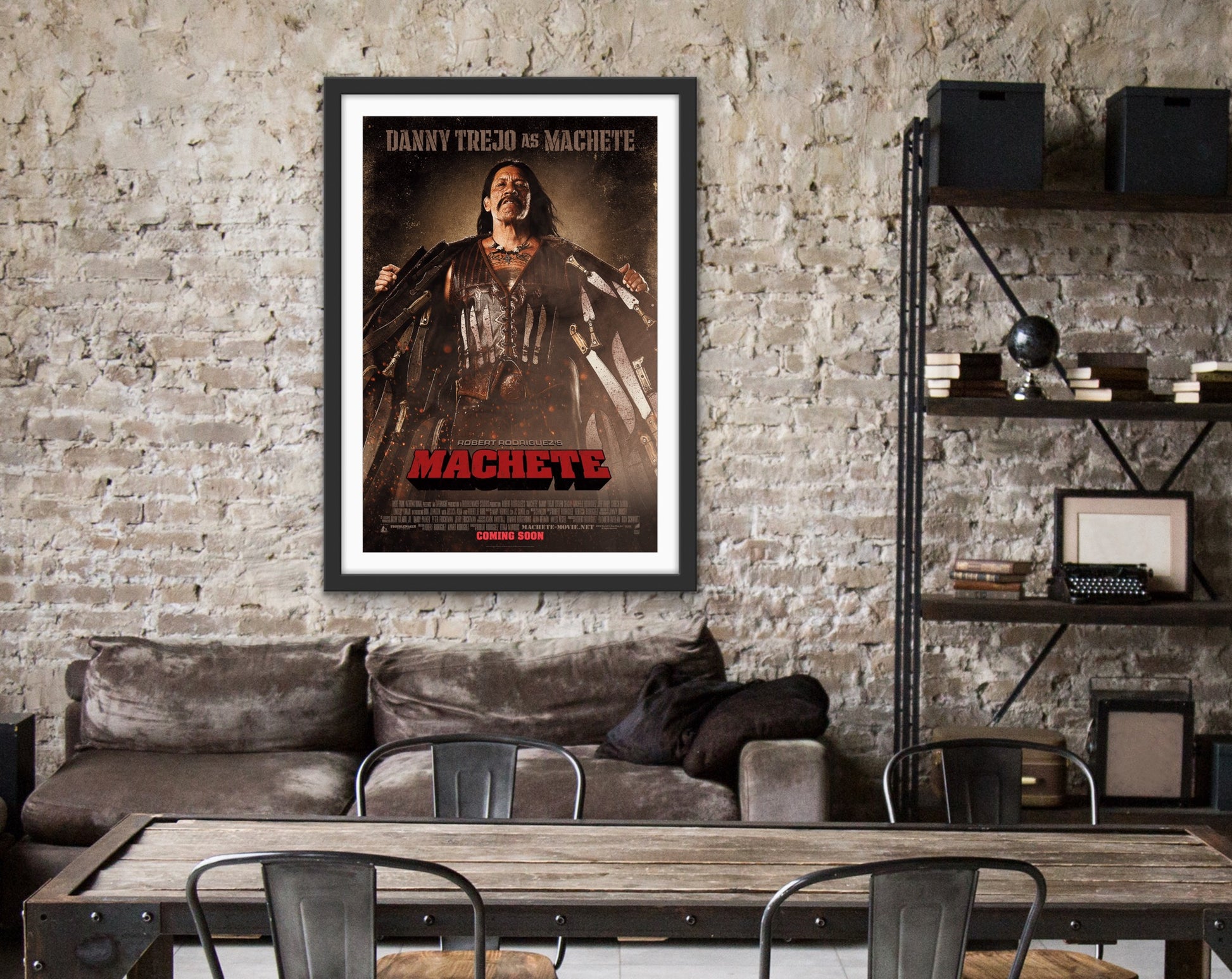 An original movie poster for the Robert Rodriguez film Machete