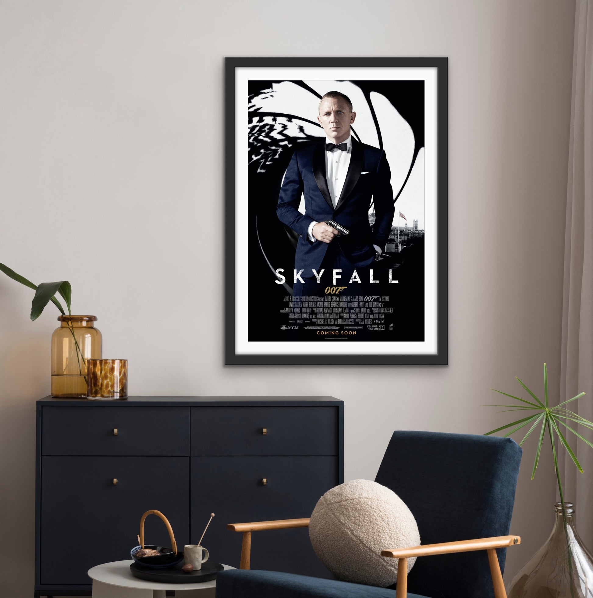 An original movie poster for the James Bond film Skyfall