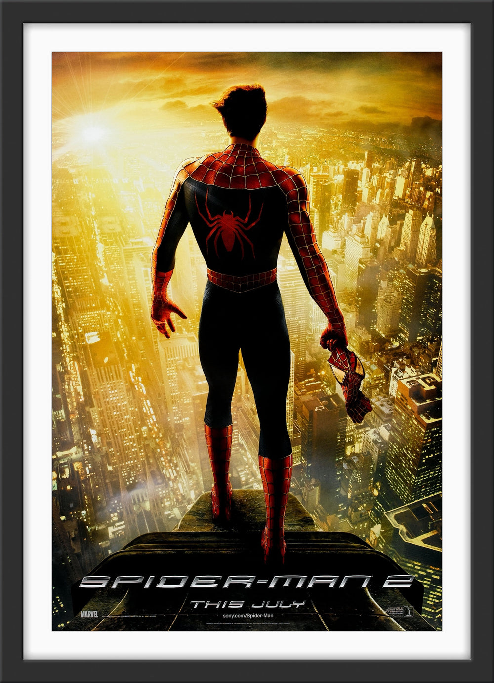 An original movie poster for the 2004 film Spider-Man 2