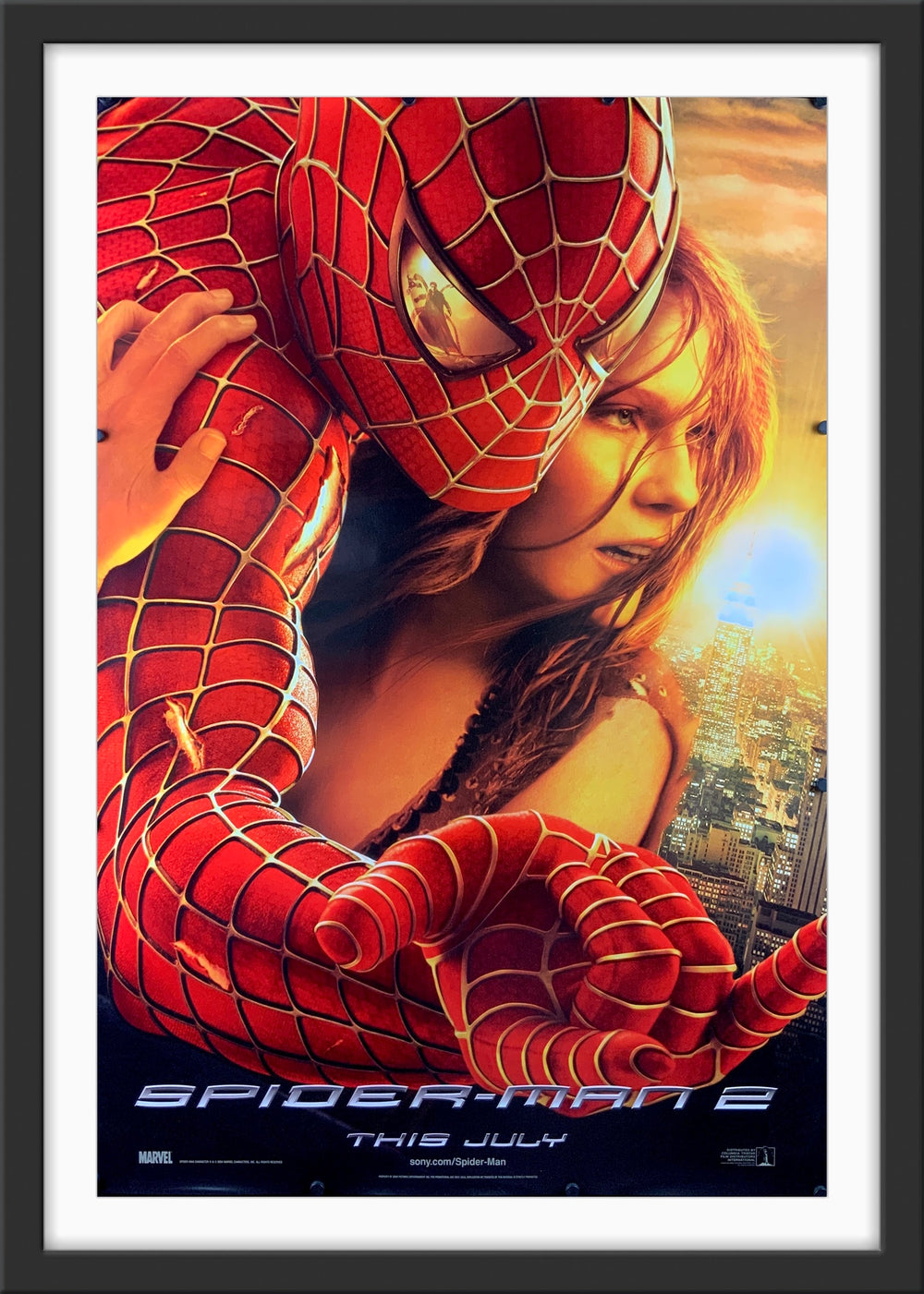 An original movie poster for the 2004 film Spider-Man 2
