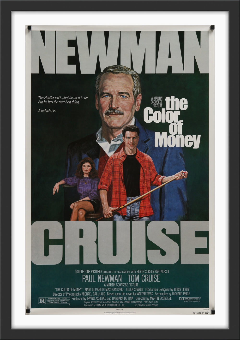 An original movie poster for the Paul Newman and Tom Cruise film The Color of Money