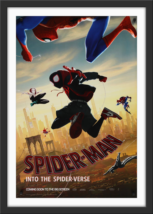 An original movie poster for the animated movie Spider-Man Into The Spider-Verse