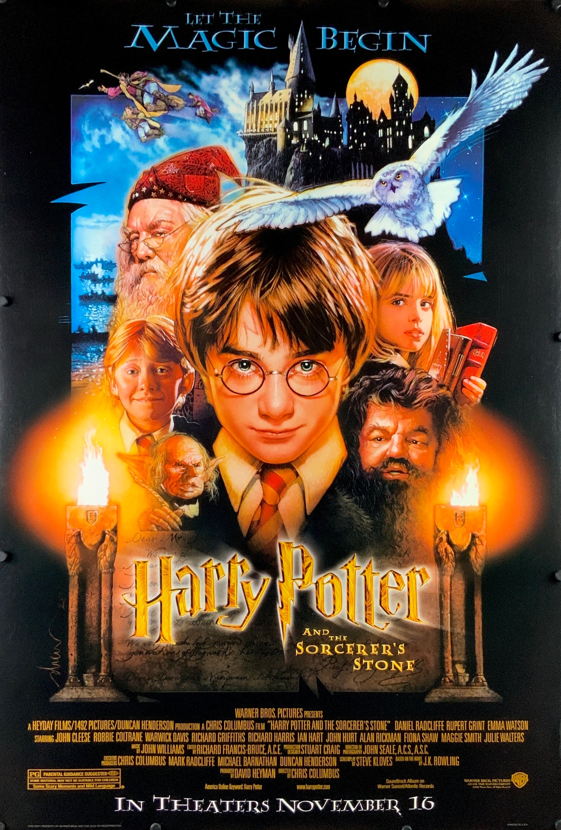 An original movie poster for the film Harry Potter and the Philosopher's Stone (Sorcerer's Stone).