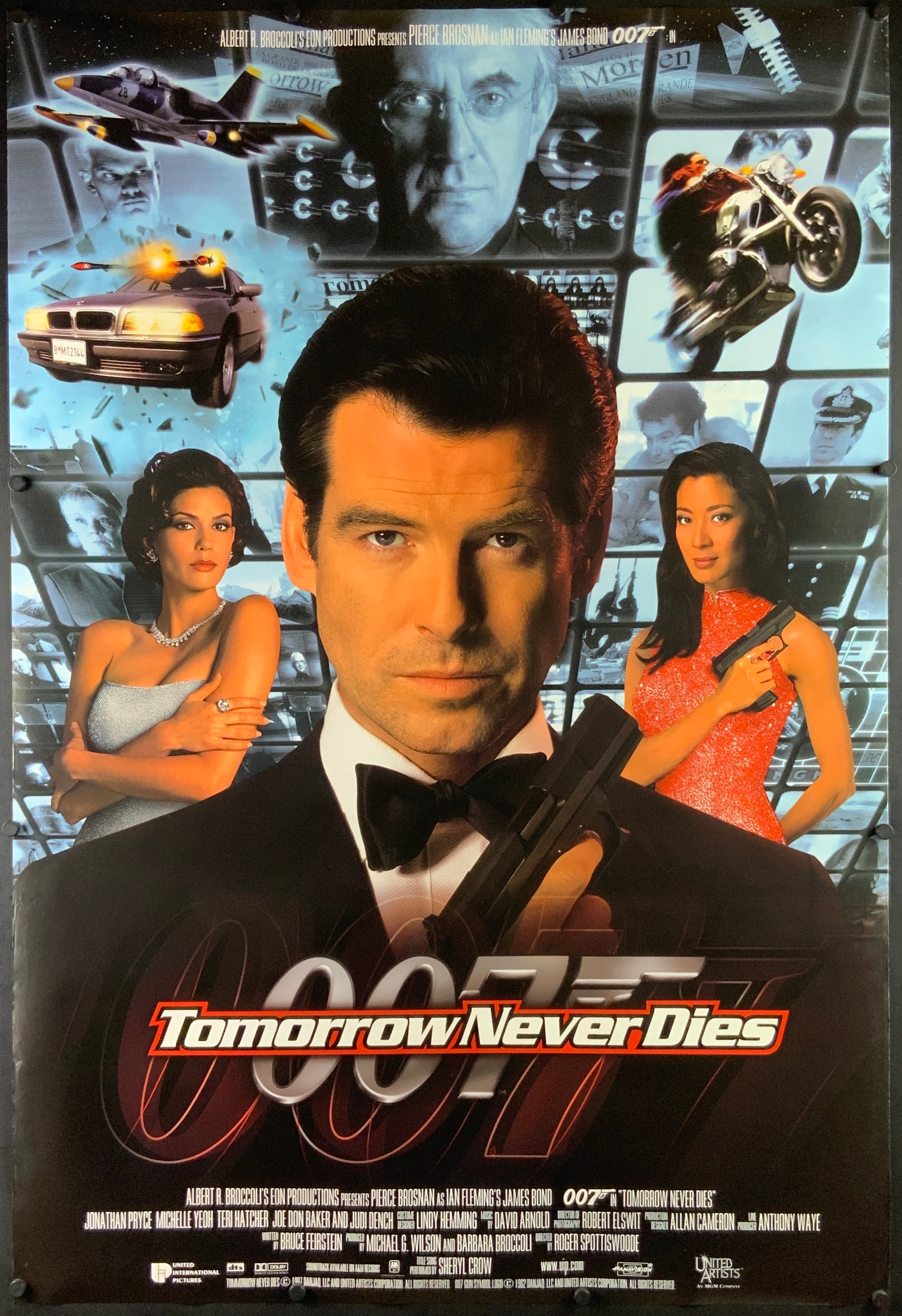 An original movie poster for the James Bond film Tomorrow Never Dies