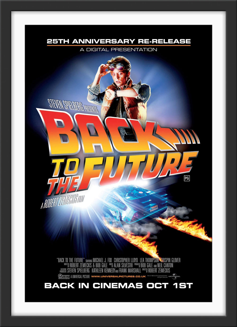An original movie poster for the 25th Anniversary release of the film Back to the Future