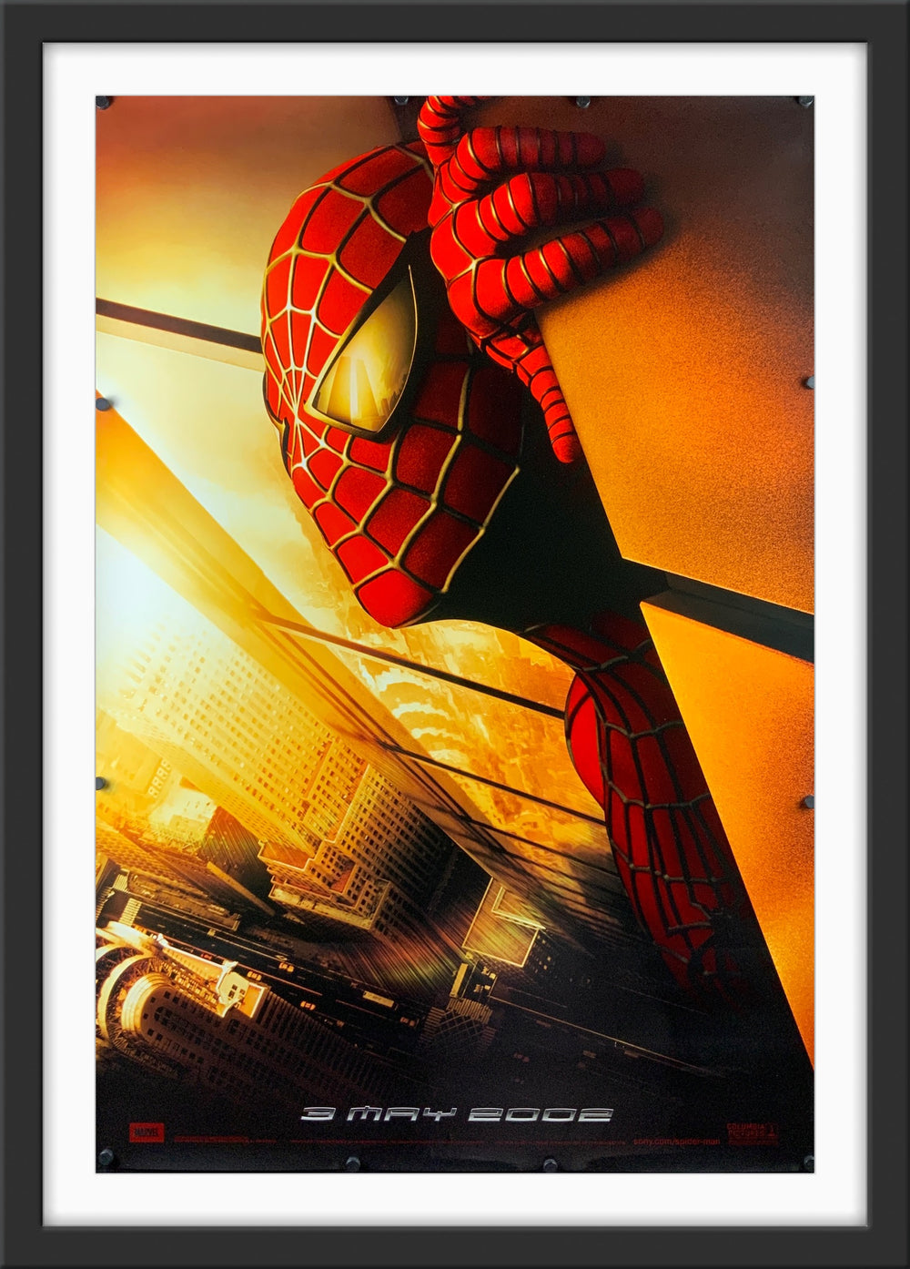 An original 'twin towers' teaser movie poster for the film Spider-Man (2002)