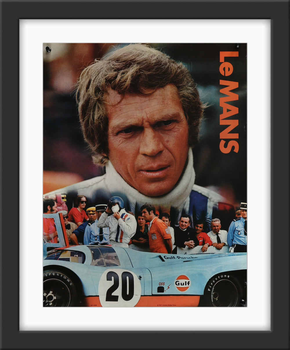 An original promotional poster for the Steve McQueen film Le Mans