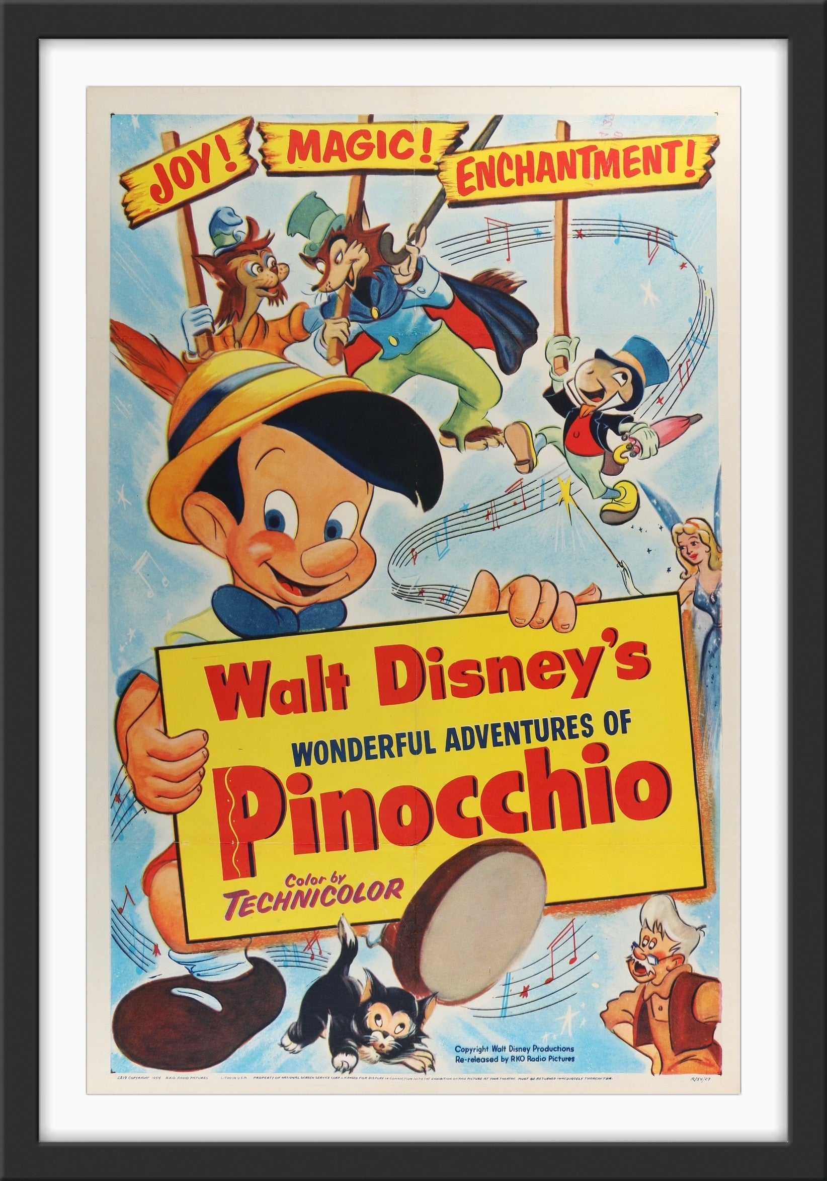 An original one sheet movie poster from the 1954 release of Disney's Pinocchio