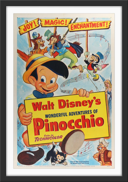 An original one sheet movie poster from the 1954 release of Disney's Pinocchio