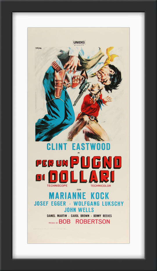 An original italian movie poster for the spaghetti western movie A Fistful of Dollars