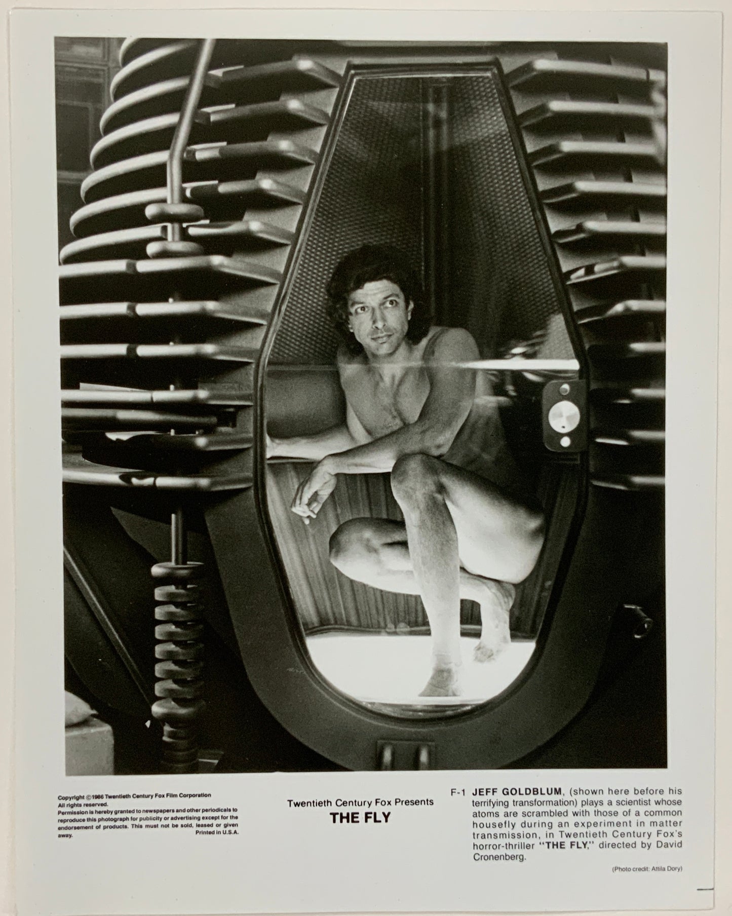An original 8x10 movie still for the Jeff Goldblum film The Fly