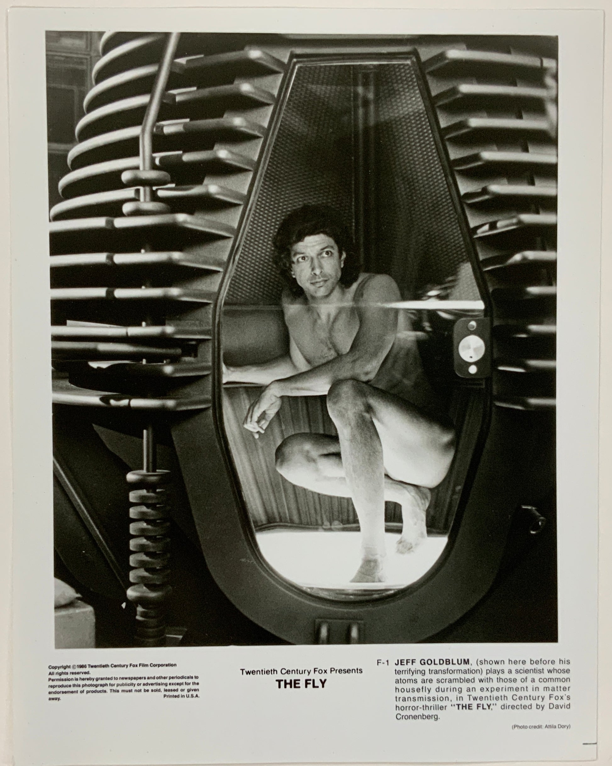 An original 8x10 movie still for the Jeff Goldblum film The Fly