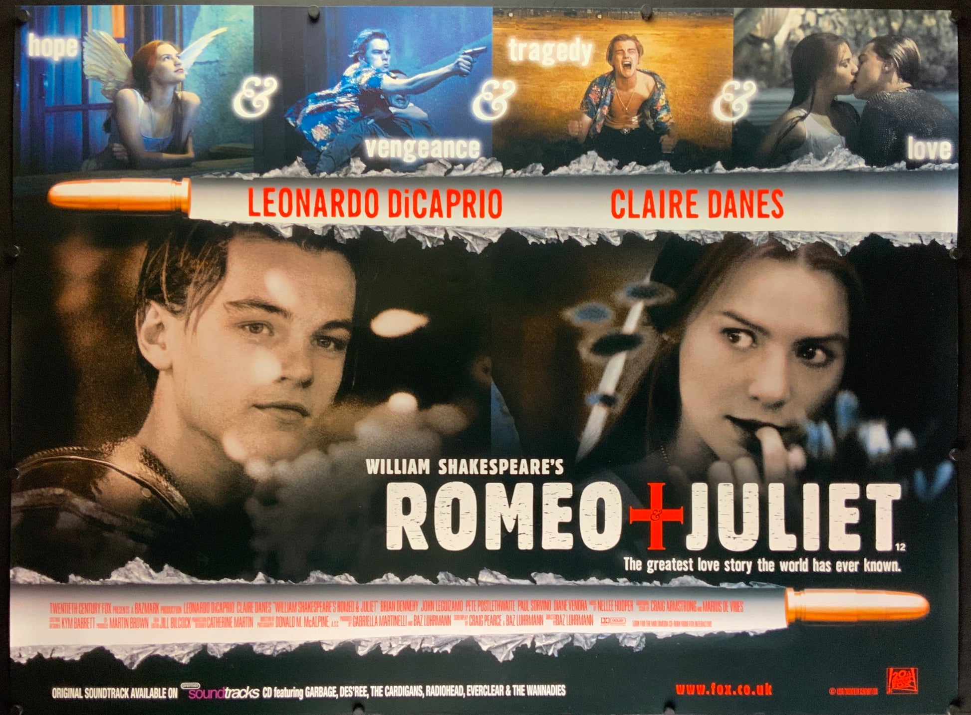 An original U.K. quad movie poster for the film Romeo + Juliet