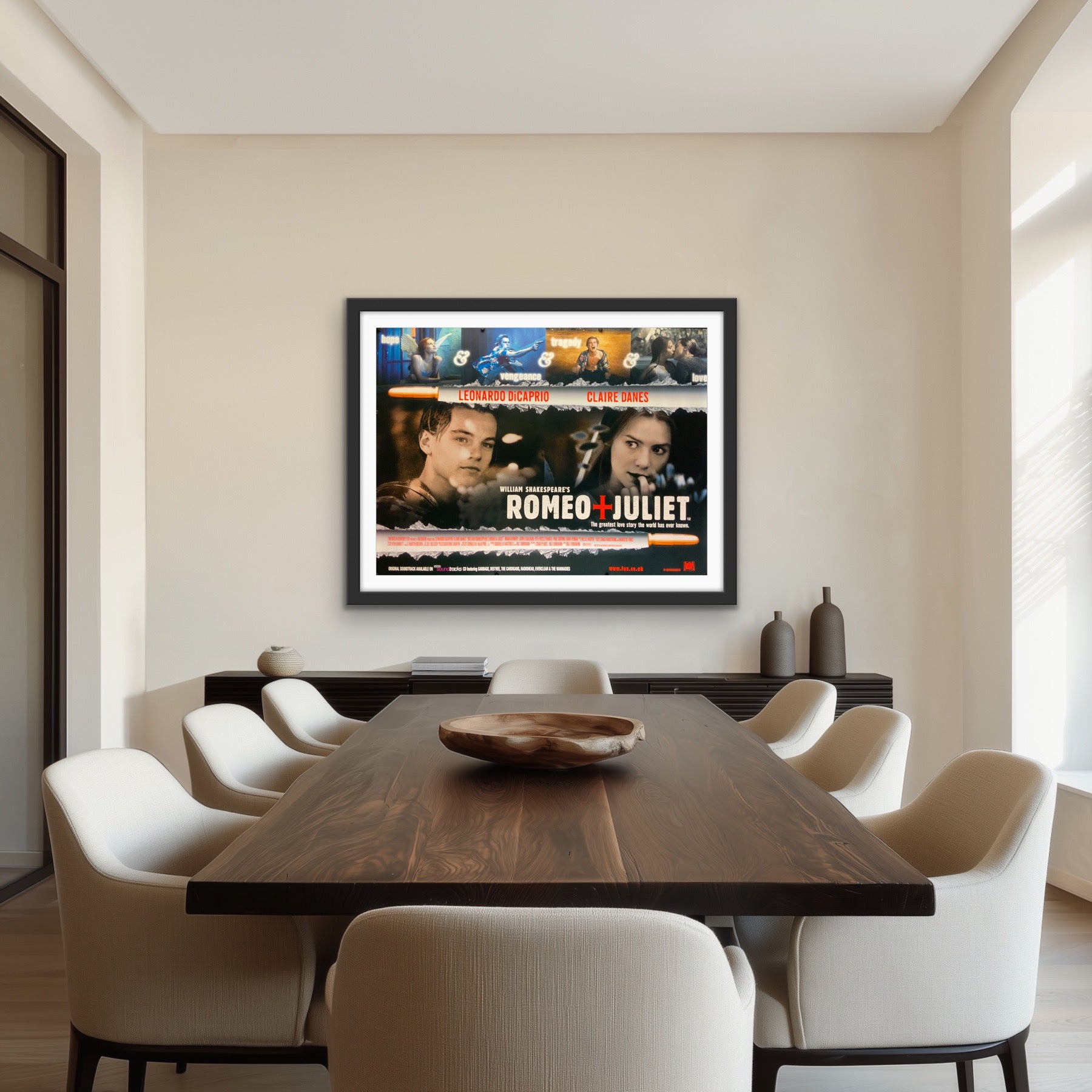 An original U.K. quad movie poster for the film Romeo + Juliet