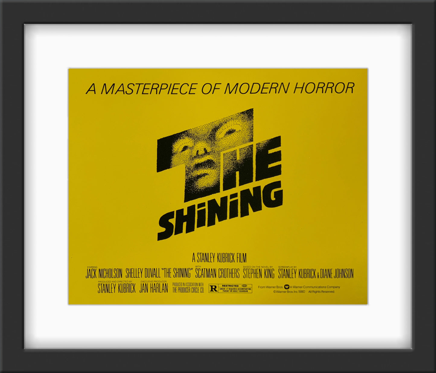 An original title lobby card for the Stanley Kubrick film The Shining