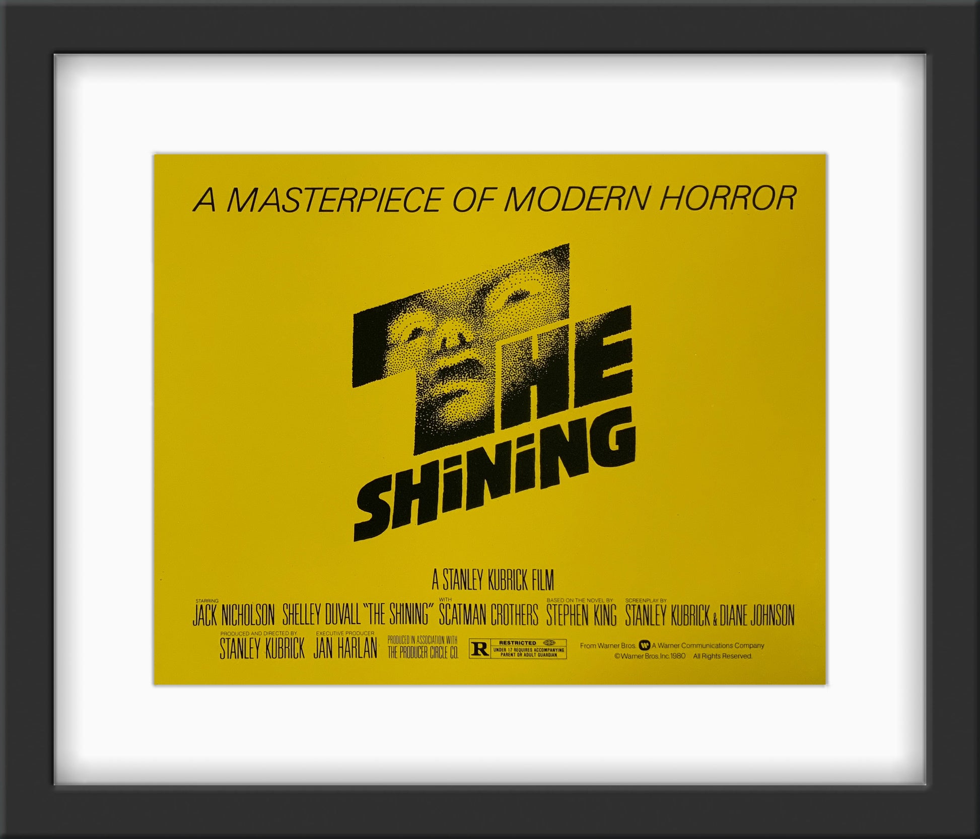 An original title lobby card for the Stanley Kubrick film The Shining
